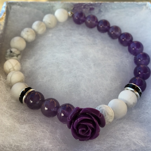 PeaceFrog Jewelry - Purple Rose Amethyst and White Howlite Bracelet